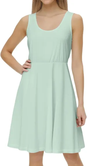 Women's Summer Dresses Scoop Neck Sleeveless A-Line Ribbed Knit Above Knee Tank Dress