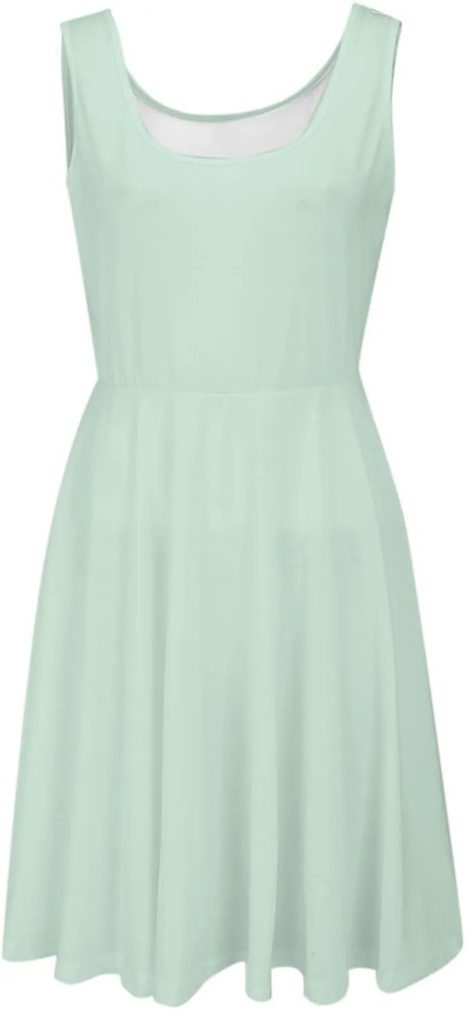 Women's Summer Dresses Scoop Neck Sleeveless A-Line Ribbed Knit Above Knee Tank Dress
