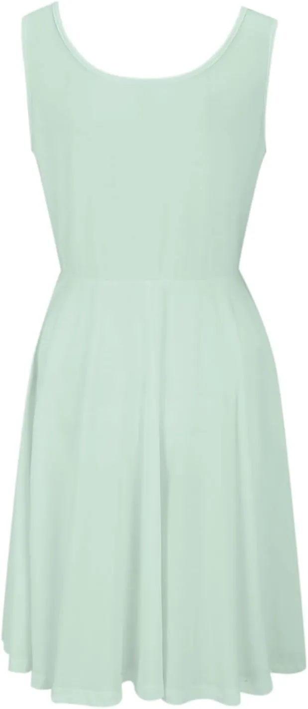 Women's Summer Dresses Scoop Neck Sleeveless A-Line Ribbed Knit Above Knee Tank Dress