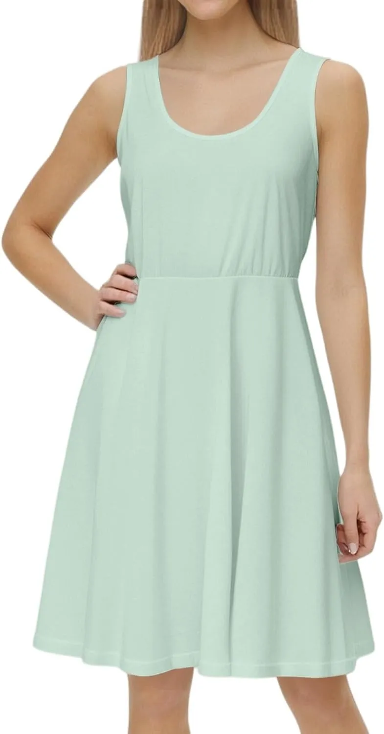 Women's Summer Dresses Scoop Neck Sleeveless A-Line Ribbed Knit Above Knee Tank Dress