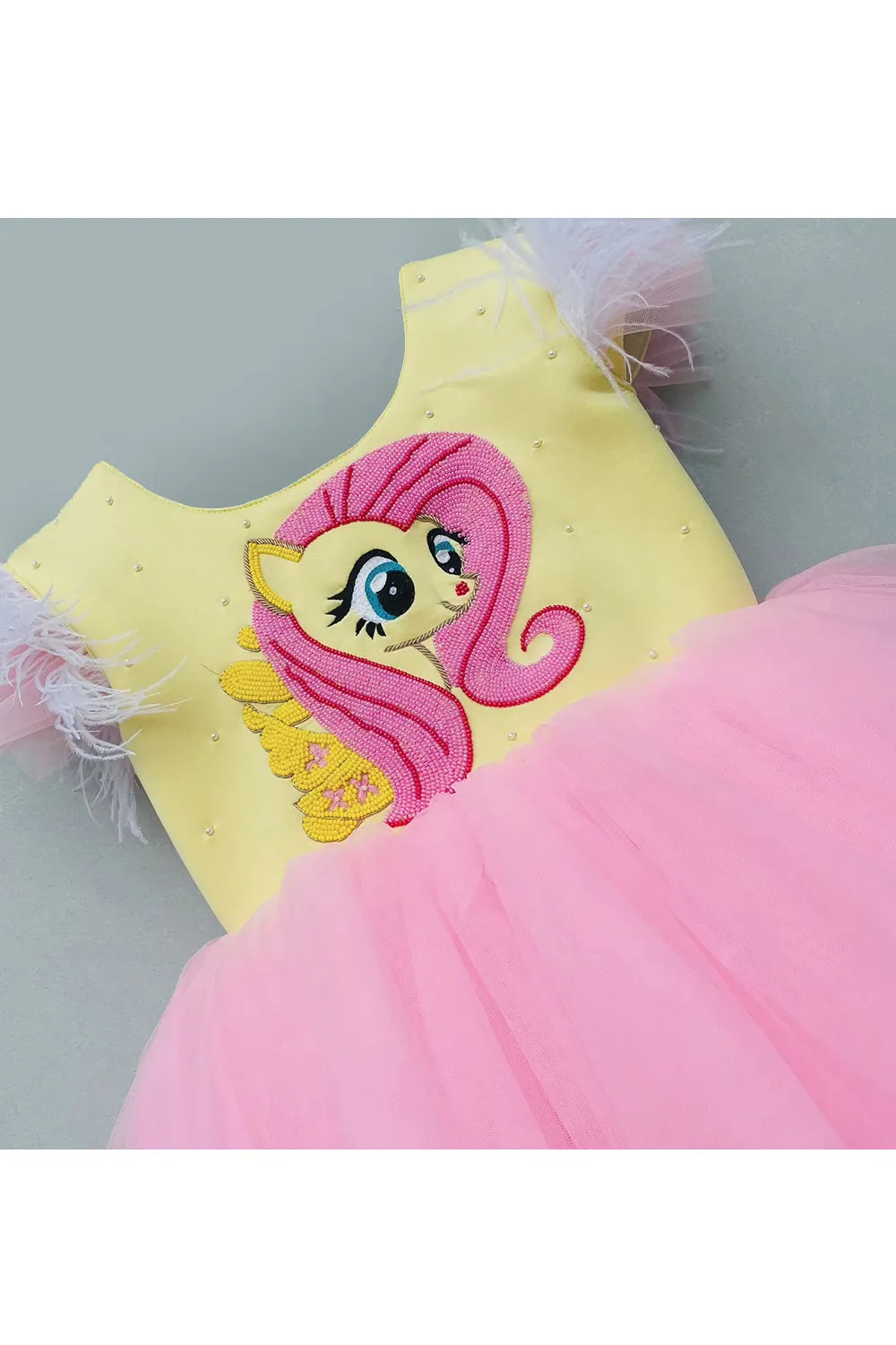 Yellow and pink mermaid beads embroidered dress