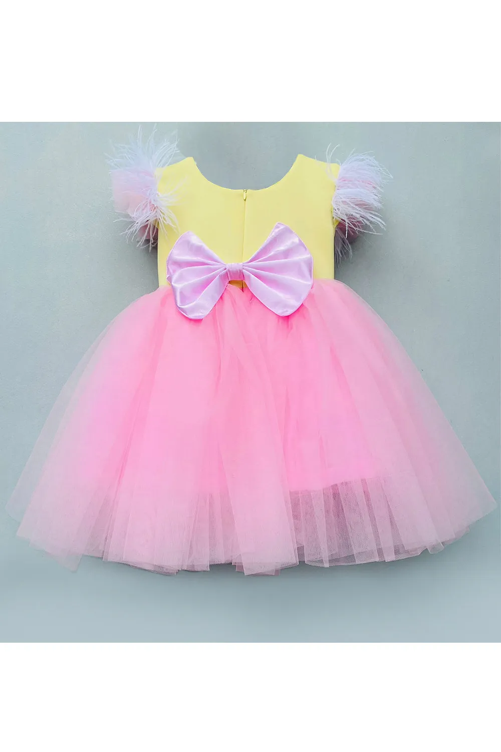 Yellow and pink mermaid beads embroidered dress