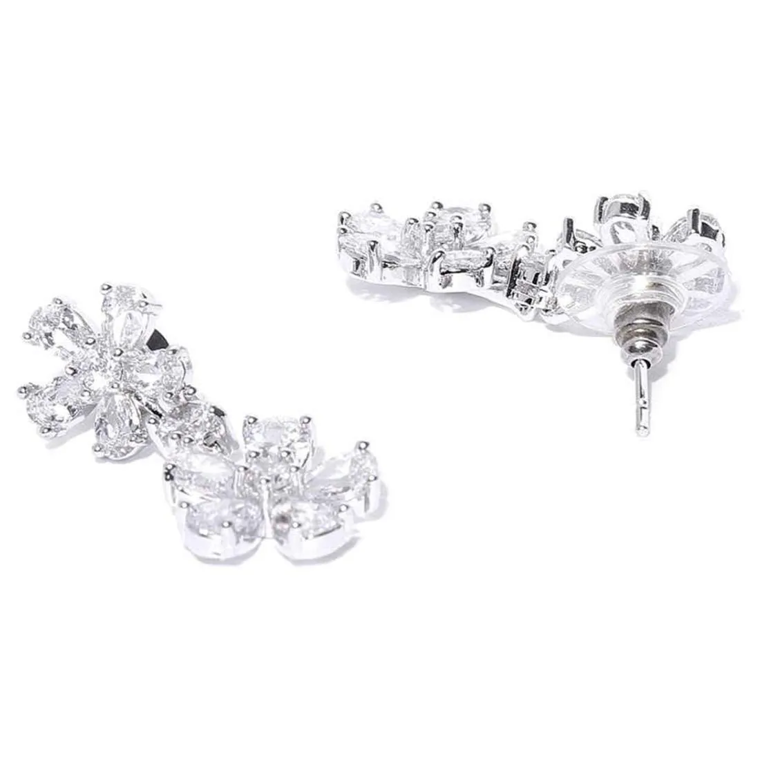 Yellow Chimes Elegant Latest Fashion Silver Plated White Floral Crystal designer Drop Earrings for Women and Girls