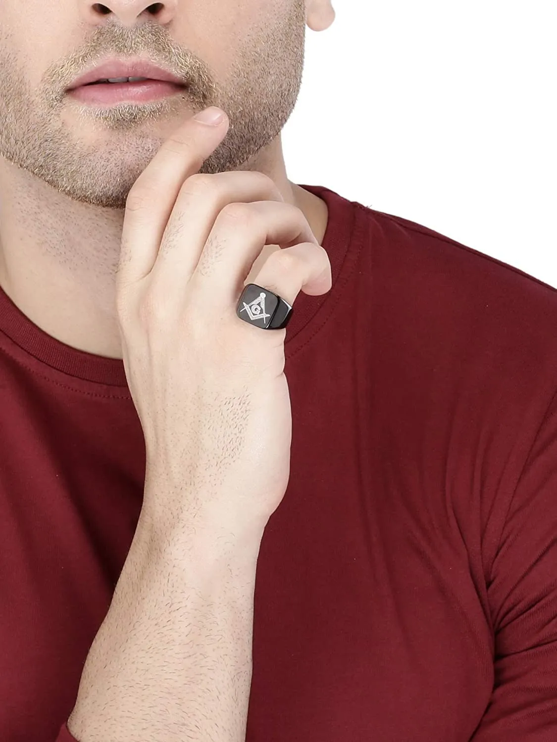Yellow Chimes Rings for Men Rock Cool Casual Ring AG Masonic Logo Religious Freemason Symbol Black Titanium Steel Ring for Men & Boys. (10)