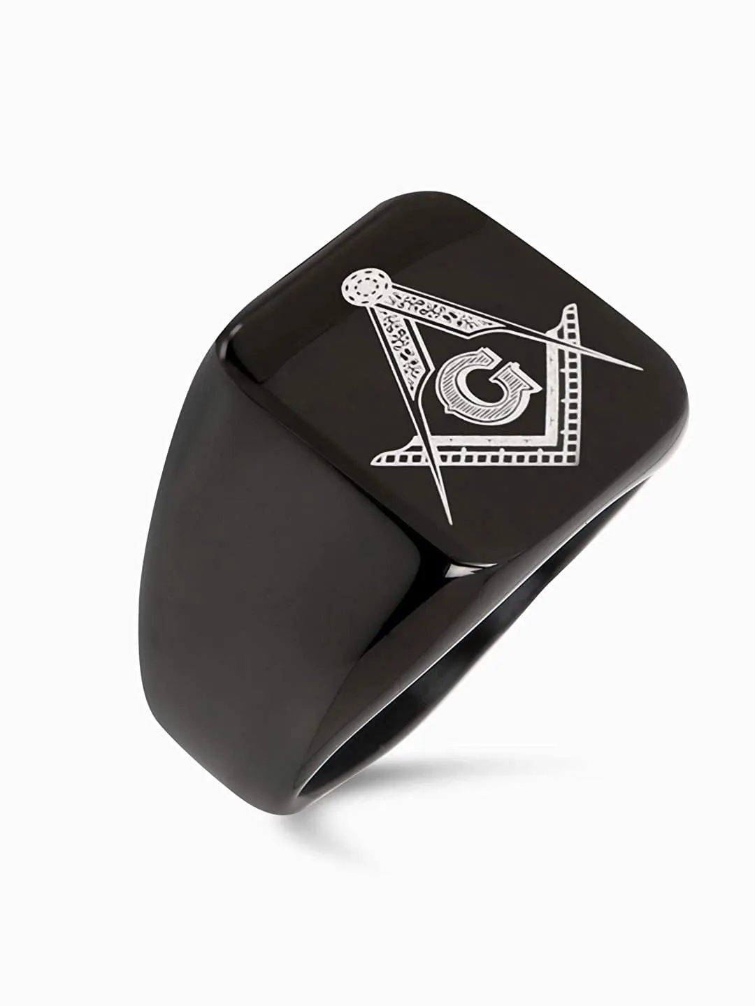 Yellow Chimes Rings for Men Rock Cool Casual Ring AG Masonic Logo Religious Freemason Symbol Black Titanium Steel Ring for Men & Boys. (10)