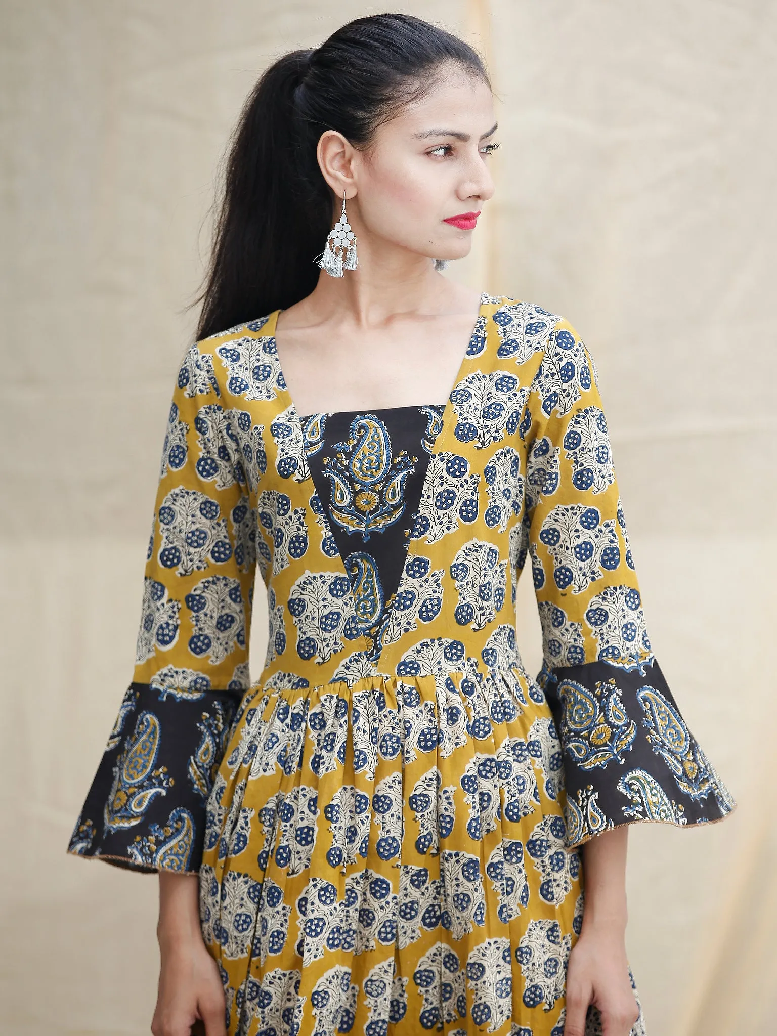 YELLOW IMPRINTS - Hand Block Printed Cotton Long Dress  - D142F1815