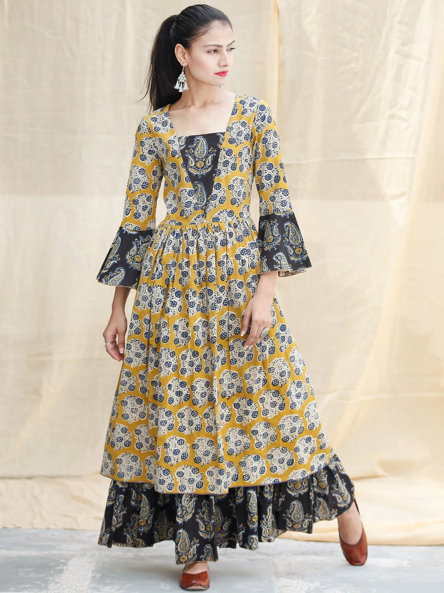 YELLOW IMPRINTS - Hand Block Printed Cotton Long Dress  - D142F1815