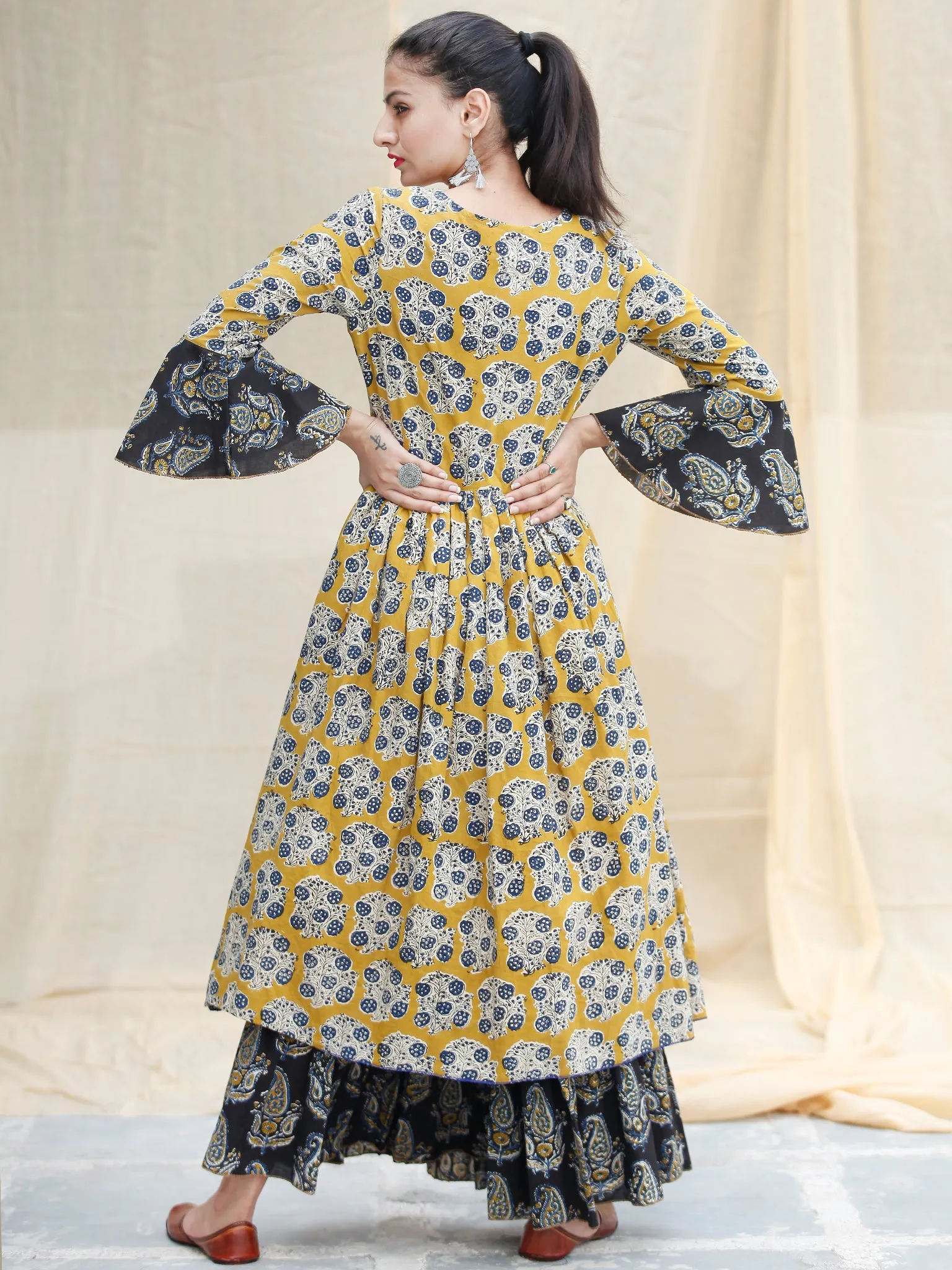 YELLOW IMPRINTS - Hand Block Printed Cotton Long Dress  - D142F1815